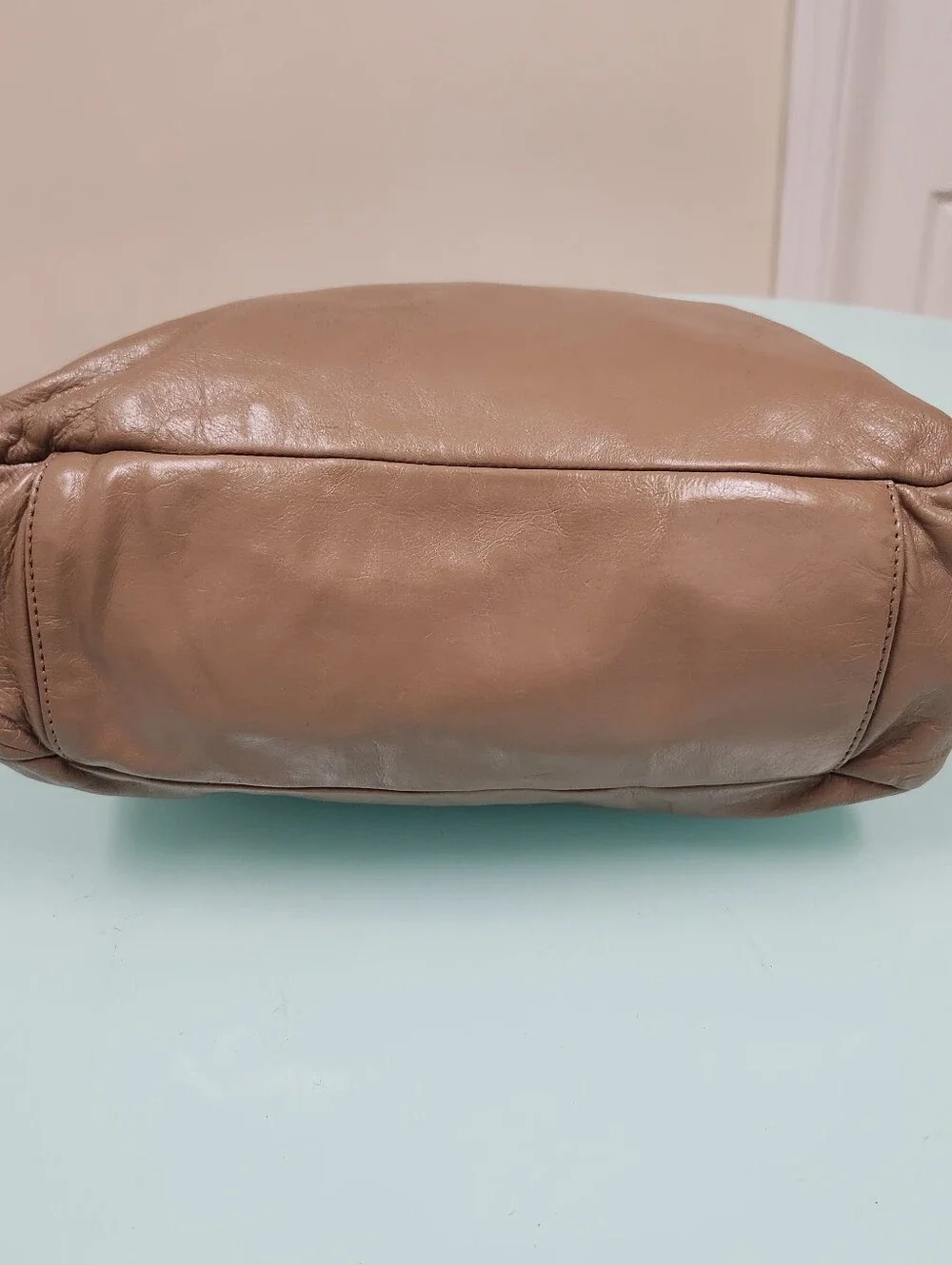 Tory Burch Taupe Brown Leather Shoulder Bag with Gold Logo